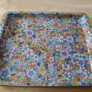 Vintage Daher Decorated Ware Floral Tray Metal Trinket England